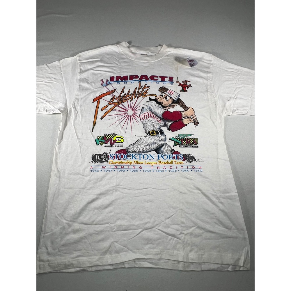 Vintage Stockton Ports Minor League Baseball T-Shirt Cotton Republic White XL - Picture 3 of 7